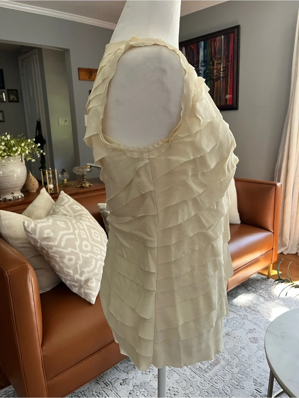 Tory Burch Silk Top Sz 4 Tiered Layered Ruffle Front Sleeveless Top Color Cream